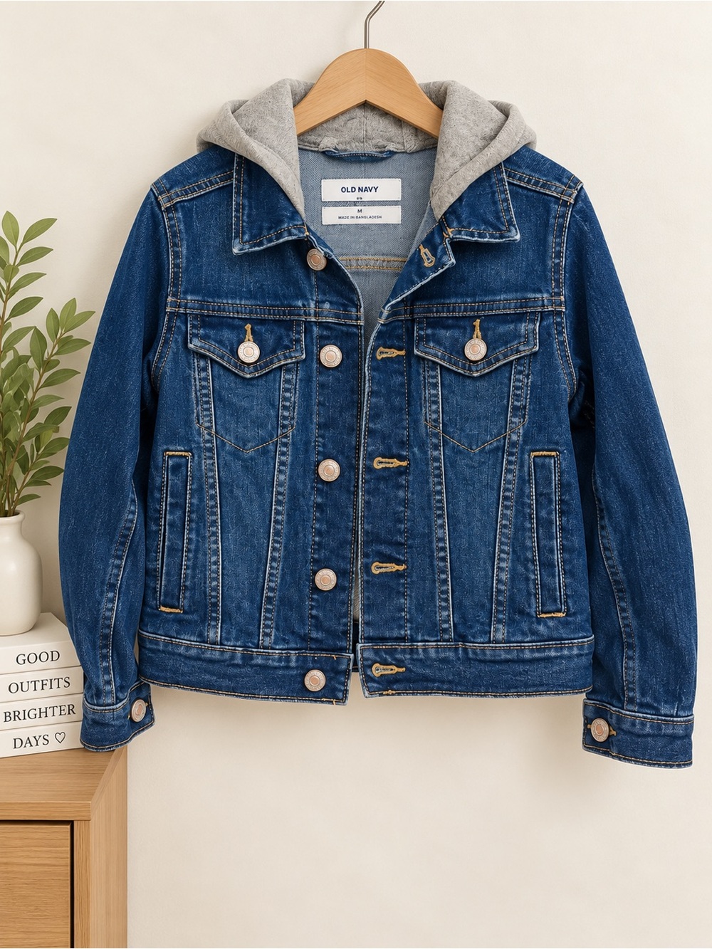Kids Old Navy Blue Denim Jacket with Gray Hooded Liner size 6/7